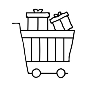 购物车与礼品盒平面图标矢量插图