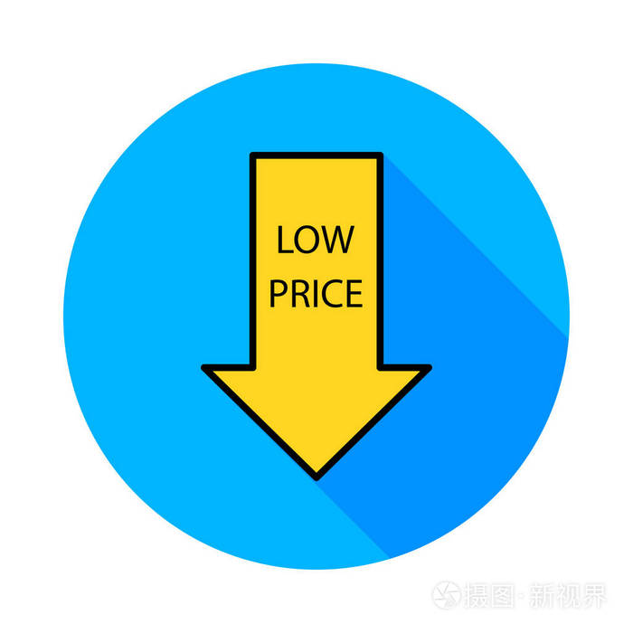 向下箭头文本低价平面图标矢量插图