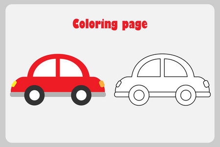 卡通风格的汽车着色页教育纸游戏，为儿童的发展，学龄前活动，可打印的工作表矢量