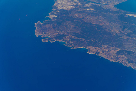 西班牙海岸。 地中海和西班牙海岸的俯视图