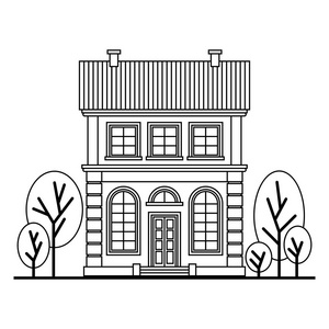 漂亮的单色房子。 平面样式矢量插图。
