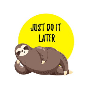 有趣的卡通树懒撒谎. 可爱的动物照片