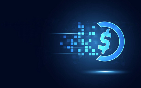 未来主义的蓝色美元货币转型抽象技术背景。 现代技术和大数据概念。 商业增长计算机和创新投资。 矢量插图