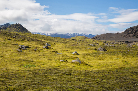 美丽的山脉全景在国家公园托尔斯莫克，冰岛。