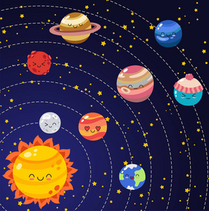 一套矢量涂鸦卡通图标太阳系行星.漫画彩色搞笑人物.照片
