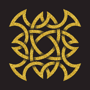 金色闪闪发光的标志符号在凯尔特风格的黑色背景.