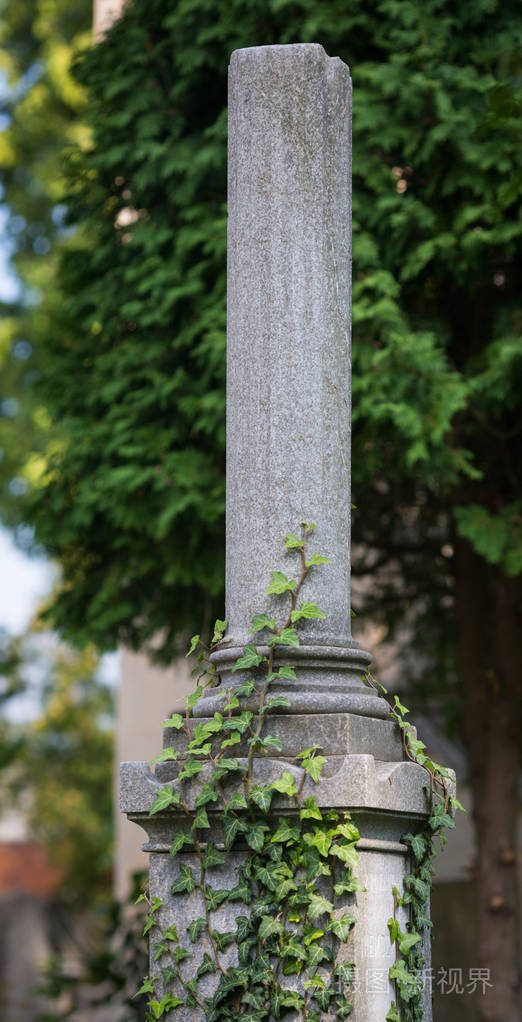 旧墓园坟墓上的柱子