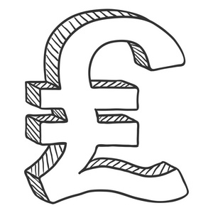 速写货币符号英文英镑符号白色背景隔离