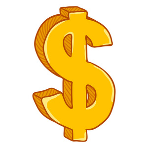 卡通黄金货币标志美元符号与白色背景隔离照片