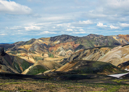 冰岛中部 fjallabak 自然保护区 landmannalaugar 地热区风景秀丽的高地全景