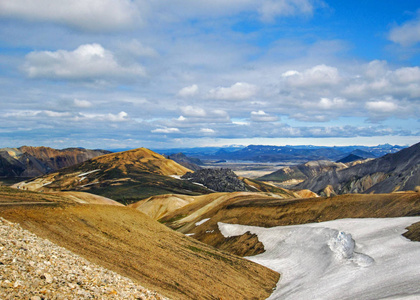 冰岛中部 fjallabak 自然保护区 landmannalaugar 地热区风景秀丽的高地全景