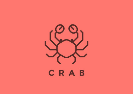 螃蟹标志矢量设计模板几何线性风格。 海鲜豪华餐厅标志图标概念