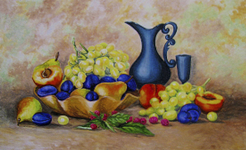 马赛克绘画, 刺绣图案-静物与水罐和照片