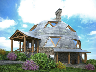 未来的华丽穹顶之家。 绿色设计创新建筑。 三维渲染。