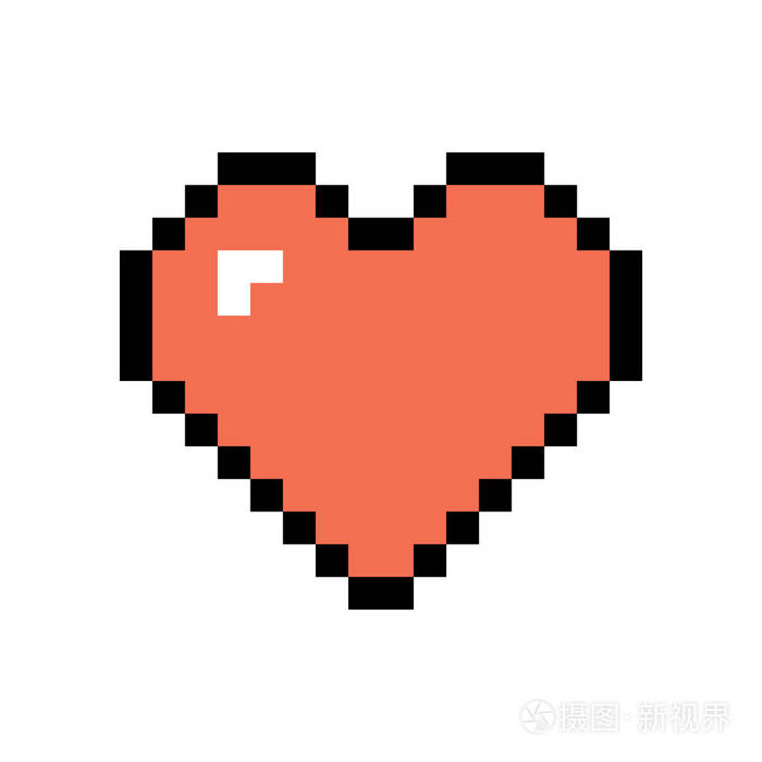 像素样式中的心形图标孤立的爱情标志