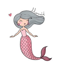 可爱的卡通小美人鱼。警笛。海主题