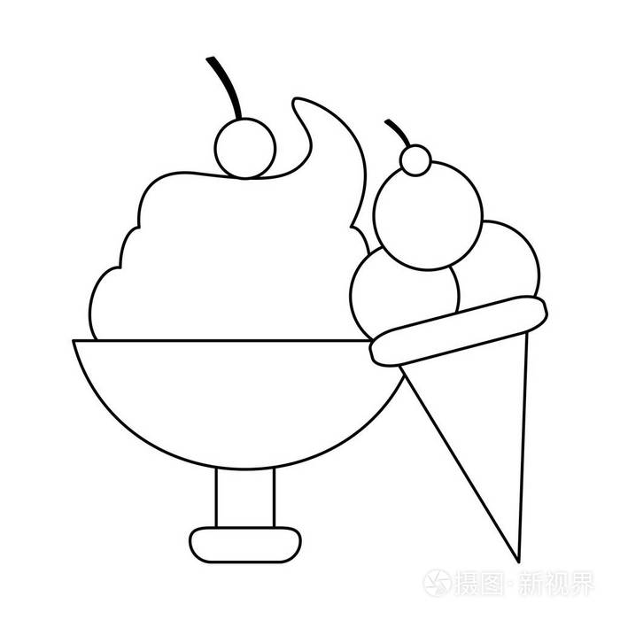 冰淇淋杯和圆锥黑白插画-正版商用图片14w3ac-摄图新视界