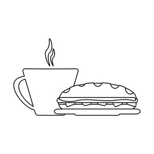 三明治和咖啡杯黑色和白色