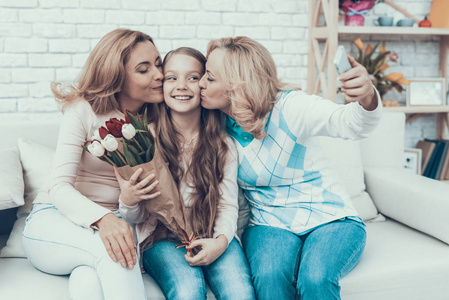 s Birthday. Happy Family. Mother with Daughter. Smiling Women. S