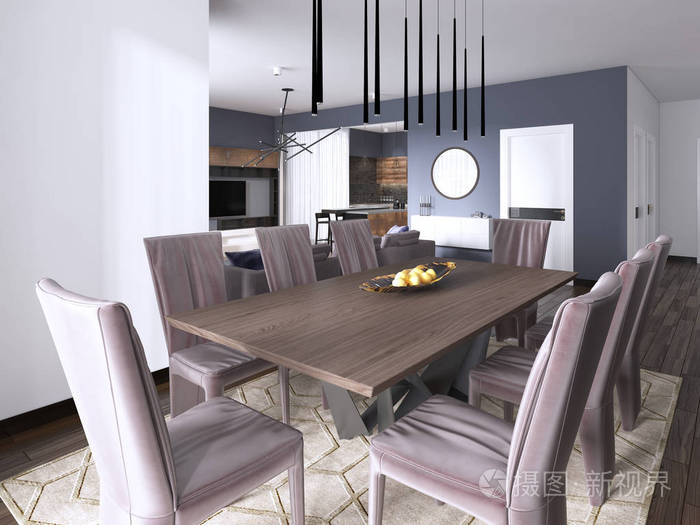 餐厅设置在现代豪华棕色餐厅. 3d渲染