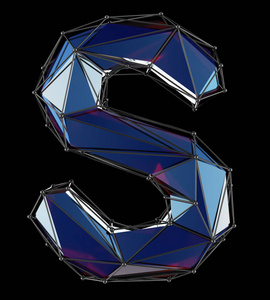 在黑色背景下分离的低聚色蓝色大写拉丁文字母 s照片