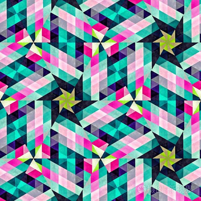 抽象五颜六色的六边形正方形几何无缝图案对称万花筒时尚