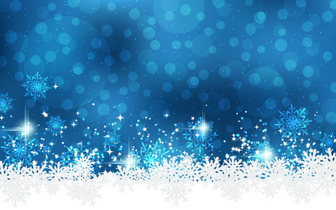 圣诞快乐，新年快乐，蓝色矢量背景，星星和雪花