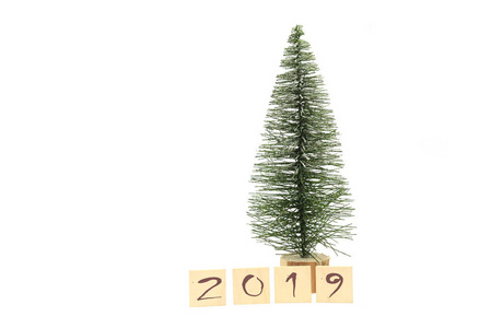 美丽的圣诞树绿色与木号2019年