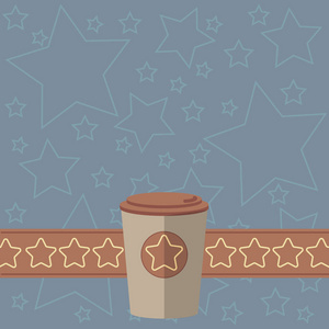 设计商业概念商业广告网站促销横幅空社交媒体广告3d 咖啡去杯上的盖子盖和明星在地带空白文本空间