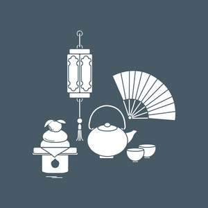 中国灯笼, 水壶, 杯子, 风扇, 卡加米莫奇