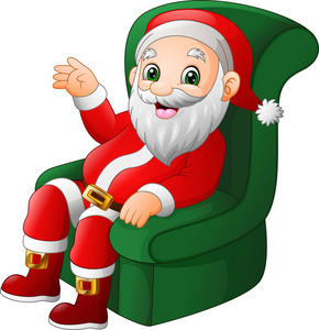 坐在绿色沙发上的卡通圣诞老人