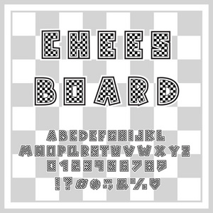 棋手绘字母棋盘设计.字母,数字和标点符号.装饰字体为棋类运动主题.