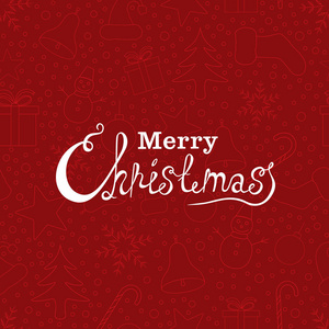 圣诞快乐矢量文字书法字体设计卡模板.节日贺卡海报的创意排版。红色背景下的书法字体