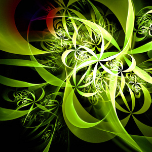 绿色抽象花瓣，火焰，花朵，未来的想象背景