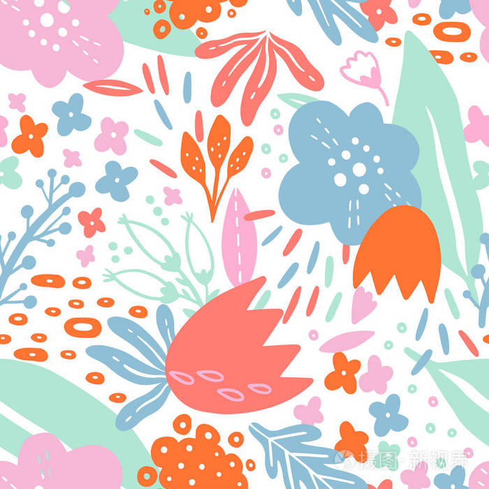 抽象的天然植物学. 剪影手绘风格. 现代设计元素. 花卉印花.