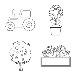 农场和农业符号的向量例证。一套农场和植物向量图标为股票