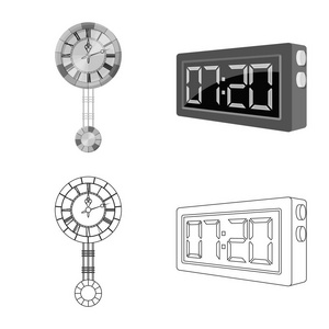 时钟和时间符号的向量说明。股票的时钟和圆圈矢量图标集