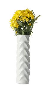 白色背景陶瓷花瓶里美丽的花