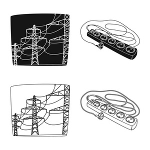 电和电标志的向量例证。收集电力和能源矢量图标的股票