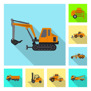 建造和建筑符号的孤立对象。一套建筑和机械载体图标为股票