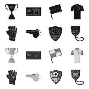 足球和齿轮符号的矢量说明。网络足球与锦标赛股票符号的收集