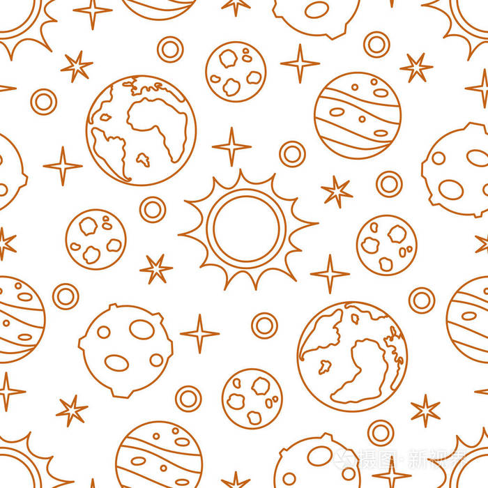 与太阳行星恒星的无缝图案. 太空探索. 天文学. 科学