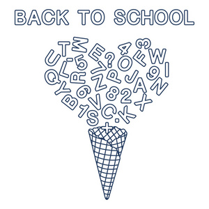 回学校去。 矢量插图与冰淇淋锥字母编号。