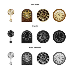 时钟和时间符号的矢量图。 时钟和圆圈股票矢量插图的集合。