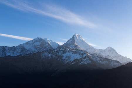喜马拉雅山脉追踪到安纳普尔纳大本营的美丽全景