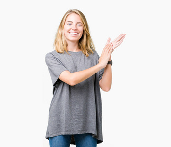 在孤立的背景上鼓掌,鼓掌,快乐,微笑,自豪的双手在一起照片