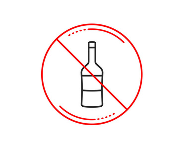禁止或停止标志。酒瓶线条图标..梅洛或赤霞珠标志。警告禁止禁止停止符号。没有图标设计。矢量