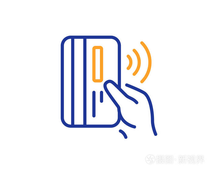 非接触式支付卡线路图标有钱的牌子多彩的轮廓概念蓝橙细线颜色图标非