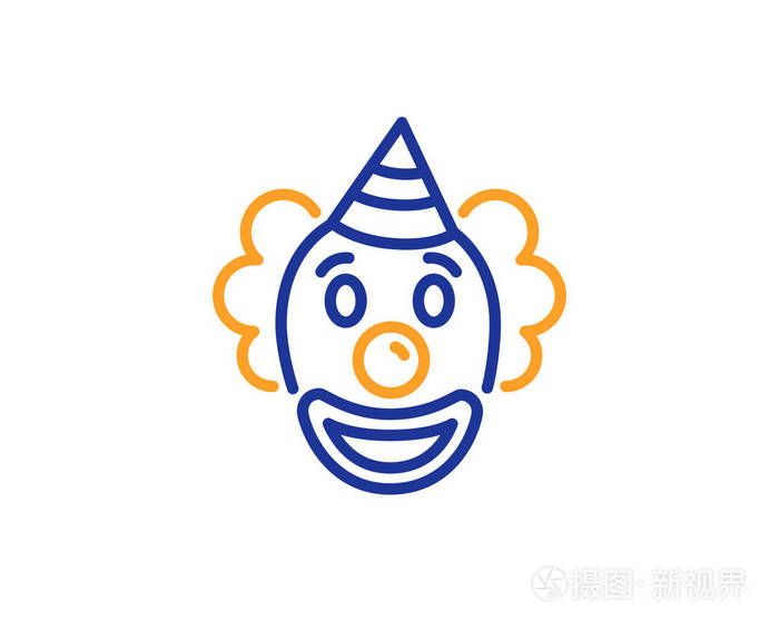 小丑线图标游乐园滑稽人标志多彩的轮廓概念蓝橙细线颜色图标小丑矢量