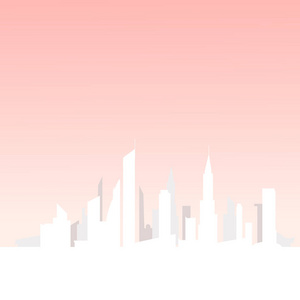 现代城市的简约天际线, 其背景是粉红色的摩天大楼